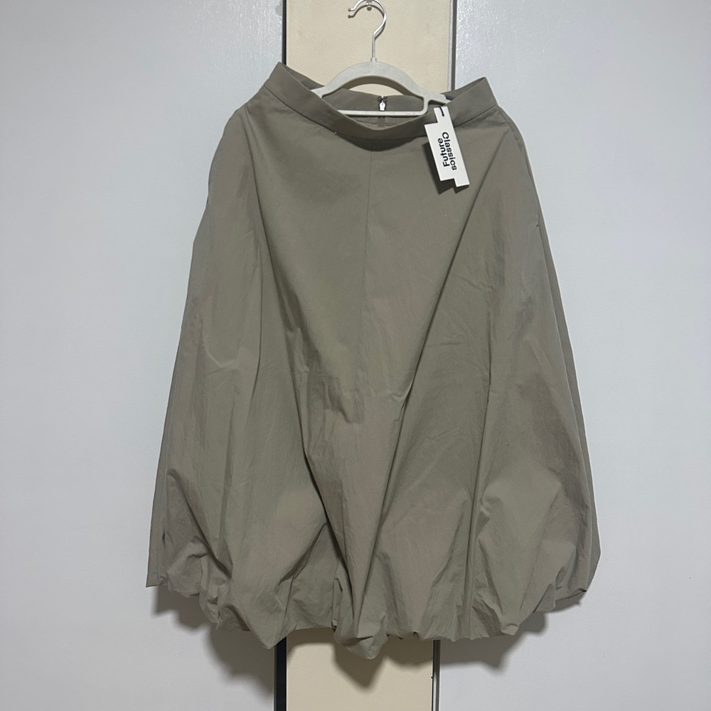 Future Classics Balloon Skirt Size S NWT Stone Brown Puff Hem Midi Skirt